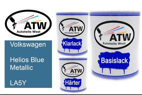 Volkswagen, Helios Blue Metallic, LA5Y: 1L Lackdose + 1L Klarlack + 500ml Härter - Set, von ATW Autoteile West.